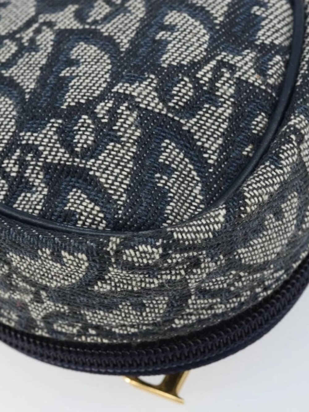 Christian Dior Trotter Canvas Saddle Pouch Navy Gold Auth - Picture 10 of 16